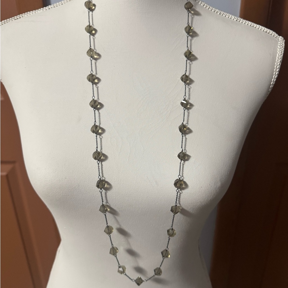 Banana Republic Elegant Silver and Gray Long Beaded Necklace